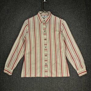 Vintage Country Suburbans Button Up Ivory & Red Striped Shirt Women's 10